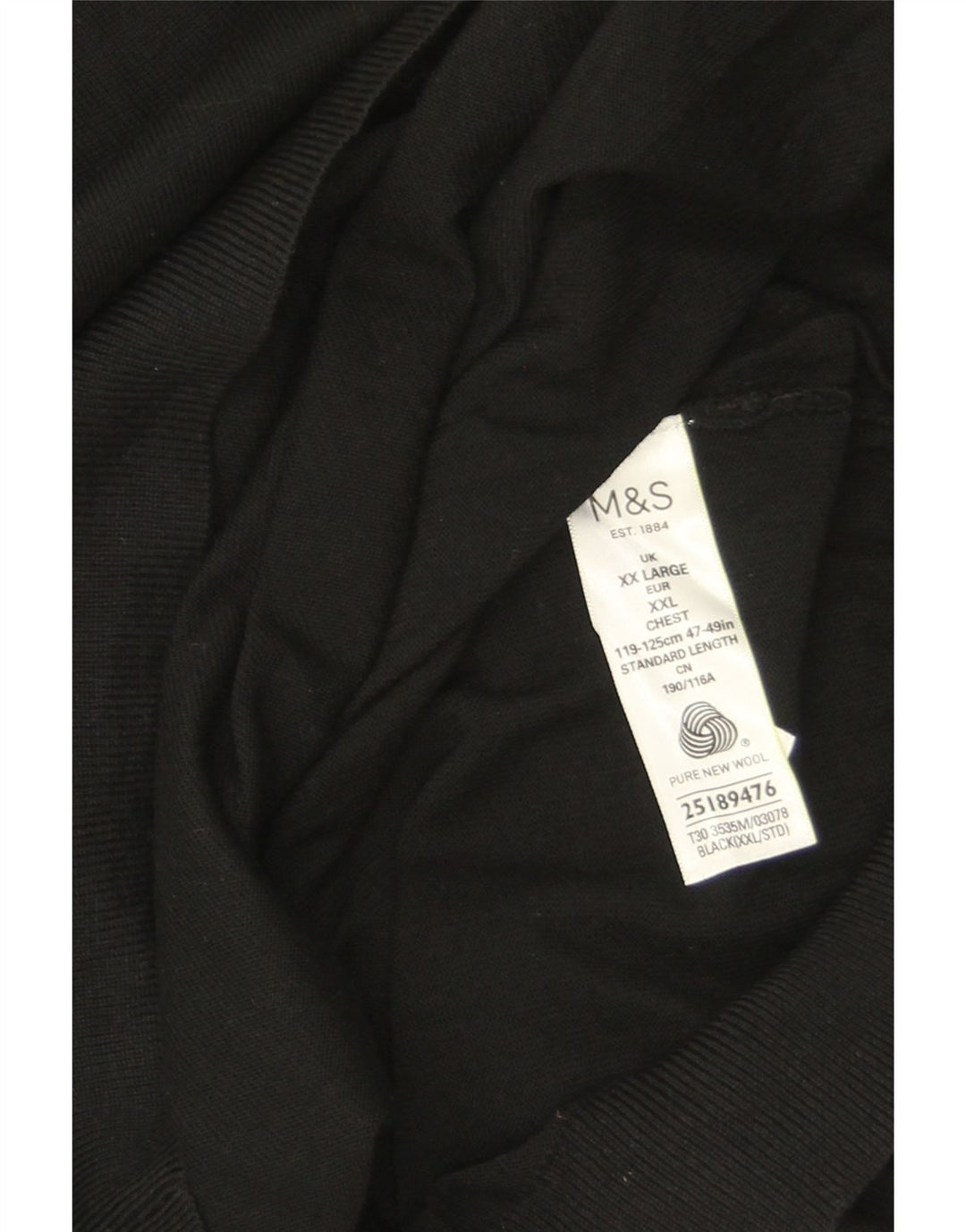 Marks & Spencer Męski sweter z dekoltem w kształcie litery V, 2XL, czarna wełna merynosów