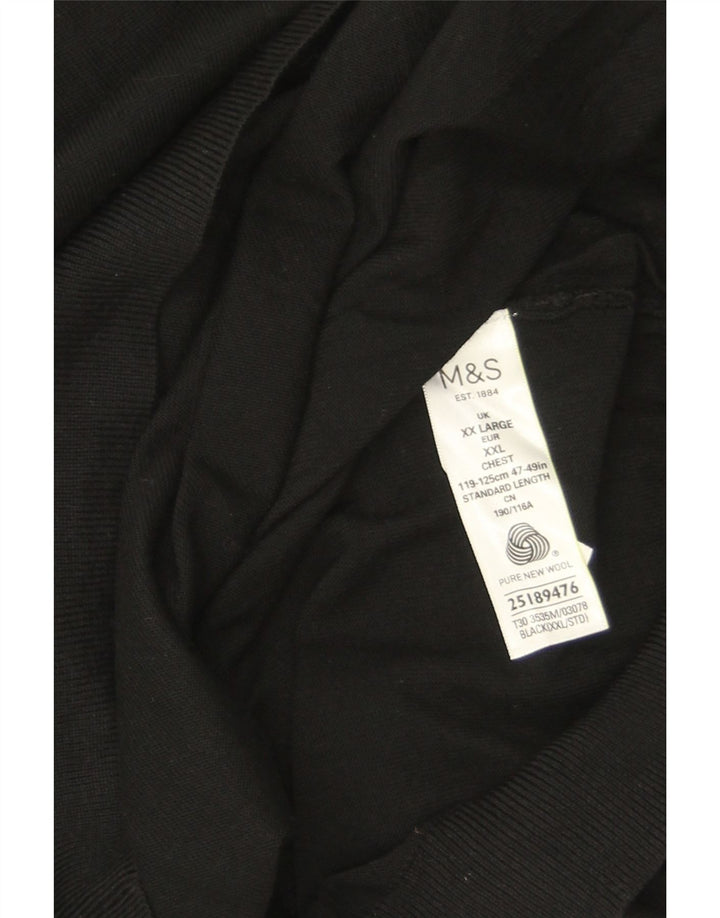 Marks & Spencer Męski sweter z dekoltem w kształcie litery V, 2XL, czarna wełna merynosów