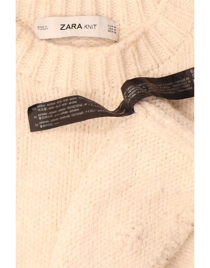 Damski sweter oversize Zara z okrągłym dekoltem UK 14, średni beż, akryl