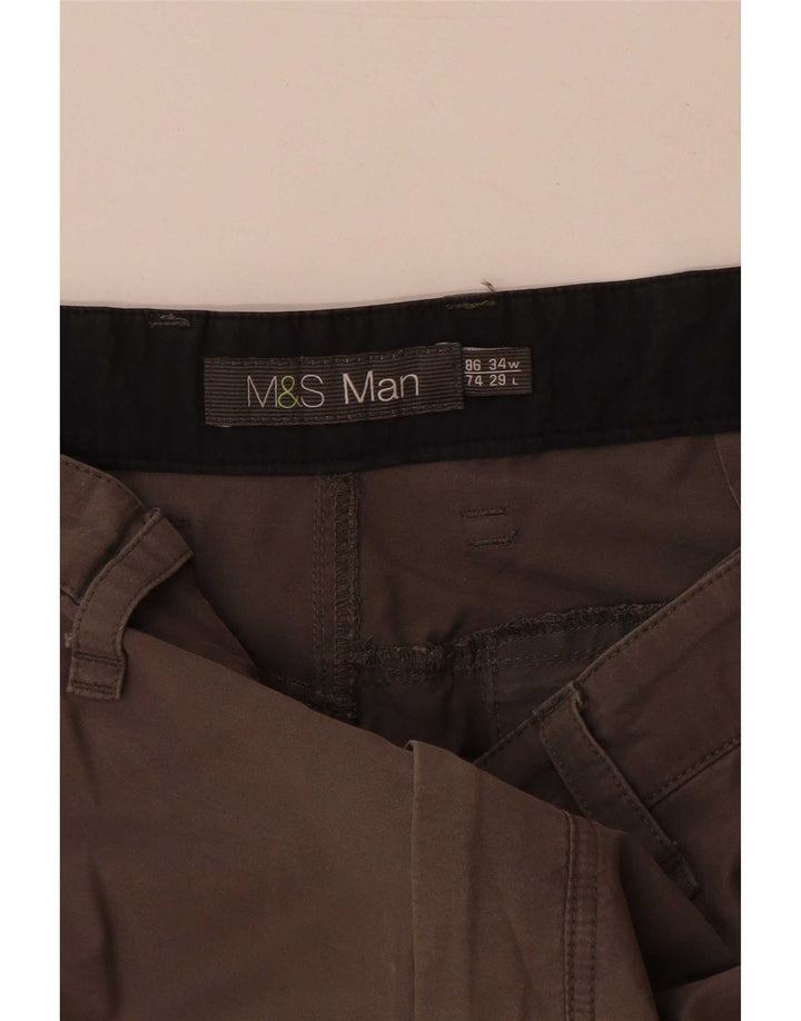 Męskie spodnie cargo Marks & Spencer W34 L29 Szara bawełna