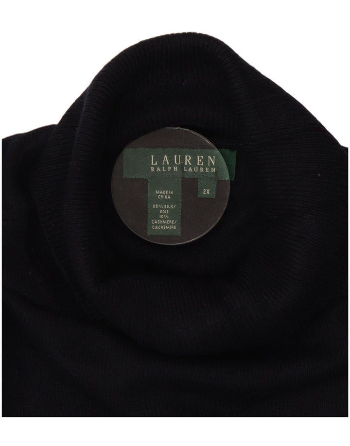 RALPH LAUREN Damski sweter z golfem UK 20 2XL Granatowy jedwab