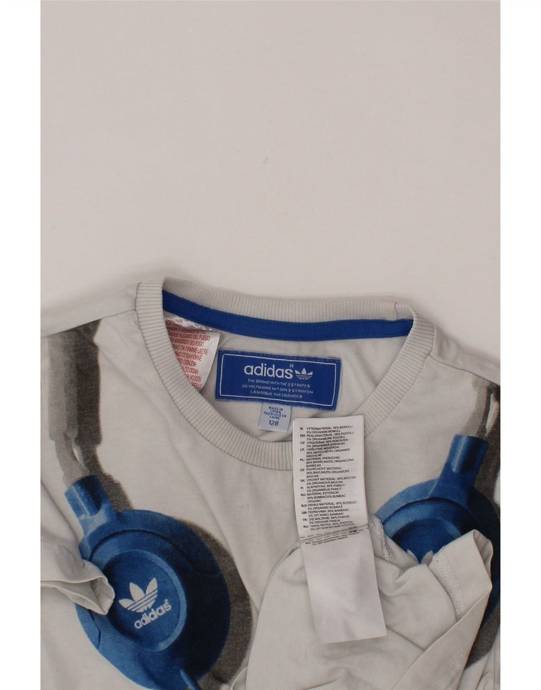 Chłopięcy T-shirt z grafiką ADIDAS, 7-8 lat, biała bawełna