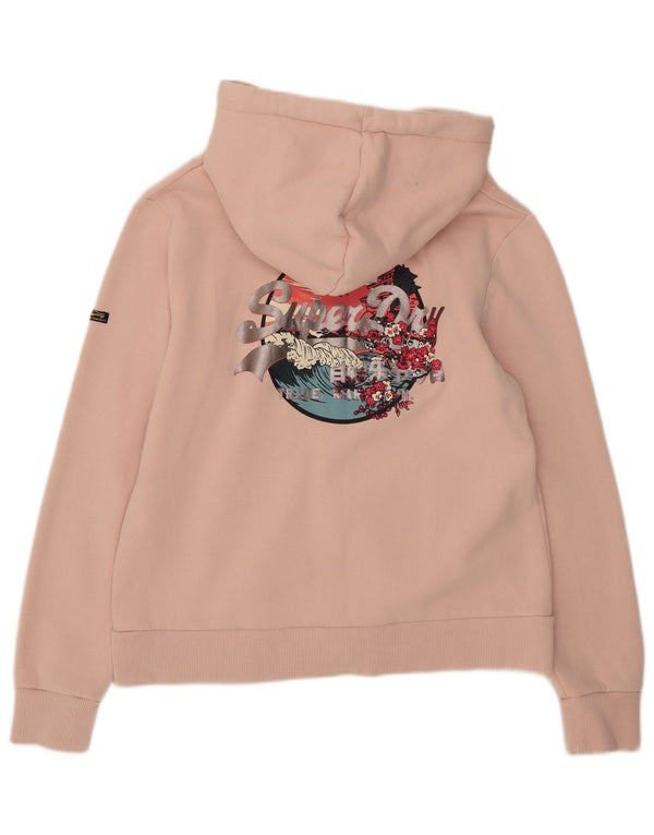 Damski sweter z kapturem Superdry z grafiką i zamkiem błyskawicznym UK 14, duży, różowy, bawełniany