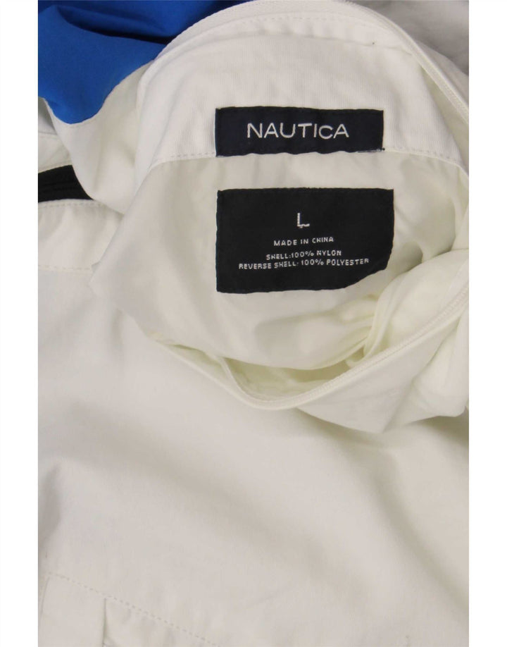Męska kurtka bomber z grafiką Nautica UK 42, duża, granatowa, z blokami kolorów