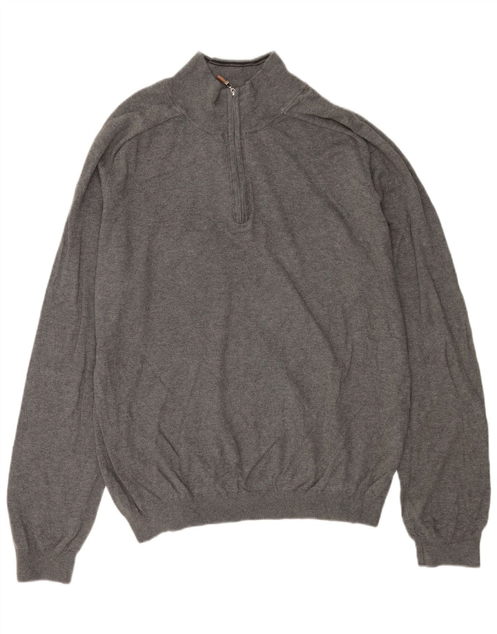 EDDIE BAUER Męski sweter zapinany na zamek, duży, szary, bawełniany