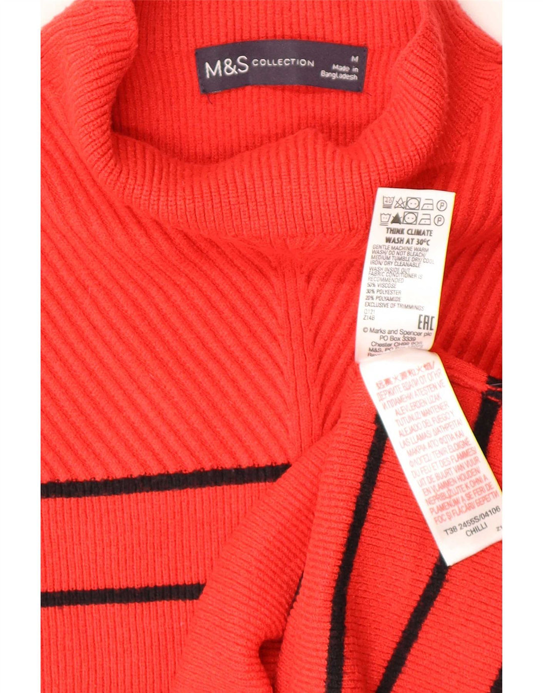 Marks & Spencer Damski sweter z golfem UK 14 w średnie czerwone paski