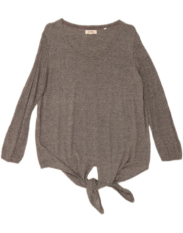 Damski sweter z dekoltem w łódkę Fat Face UK 16, duży, szary, bawełniany