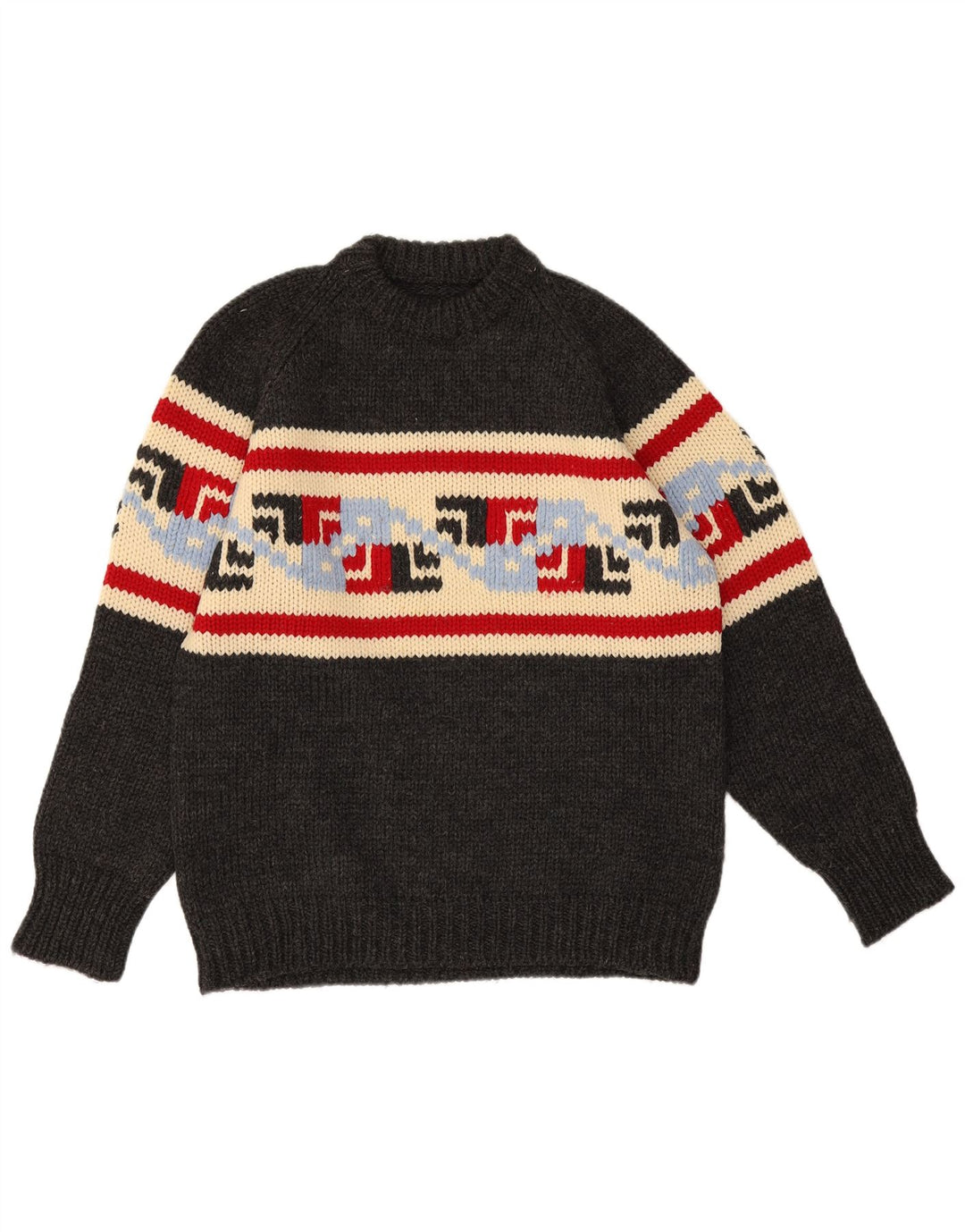 Vintage męski sweter z okrągłym dekoltem, średnio szary, geometryczny