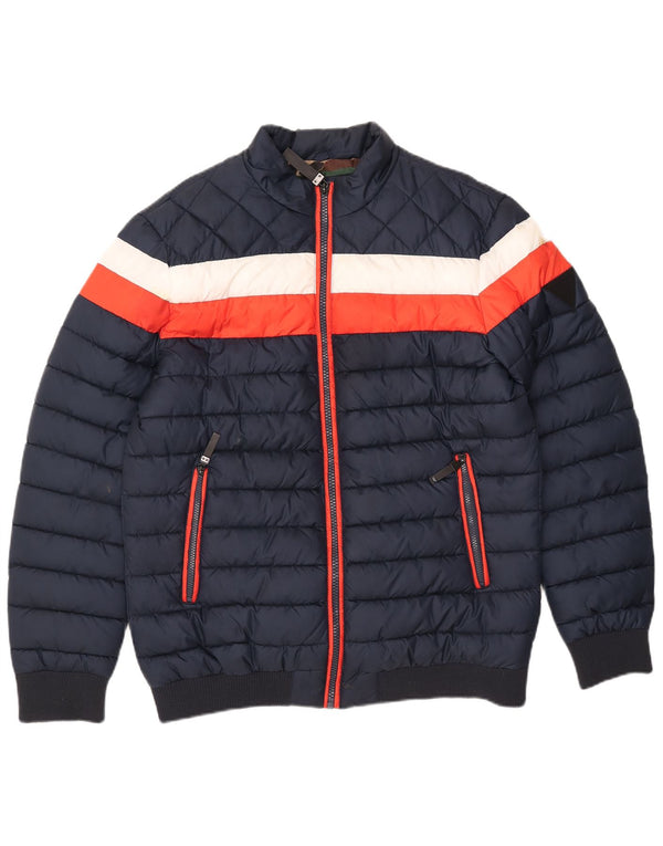 Męska ocieplana kurtka Guess UK 42 XL, granatowa, z poliestru w blokach kolorów