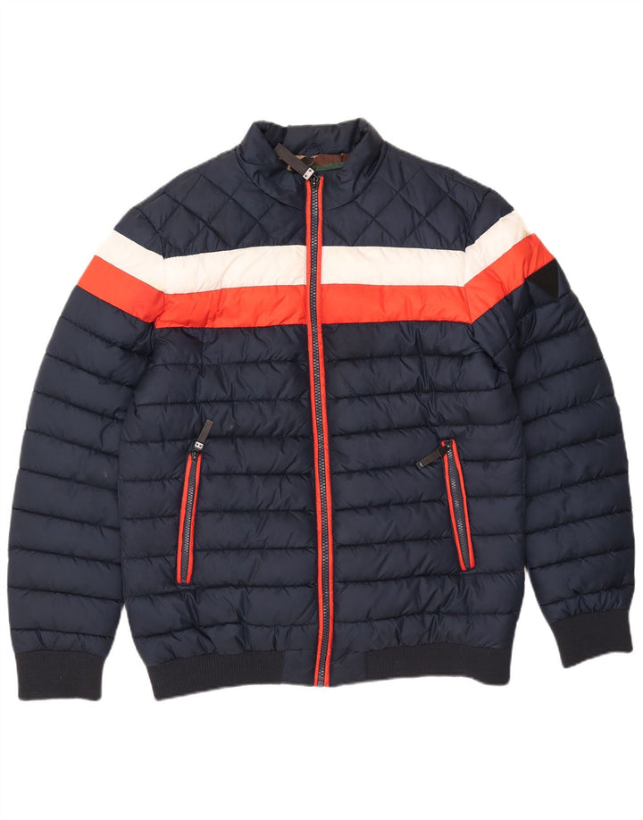 Męska ocieplana kurtka Guess UK 42 XL, granatowa, z poliestru w blokach kolorów