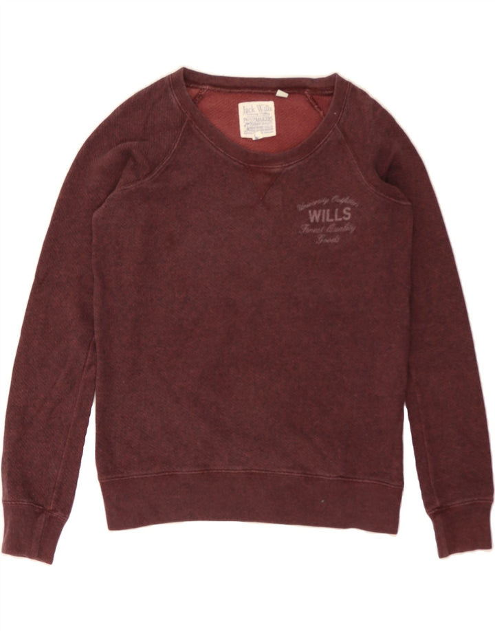 JACK WILLS Womens Oversized Sweatshirt Jumper UK 8 Small Maroon Flecked Vintage Jack Wills and Second-Hand Jack Wills from Messina Hembry 