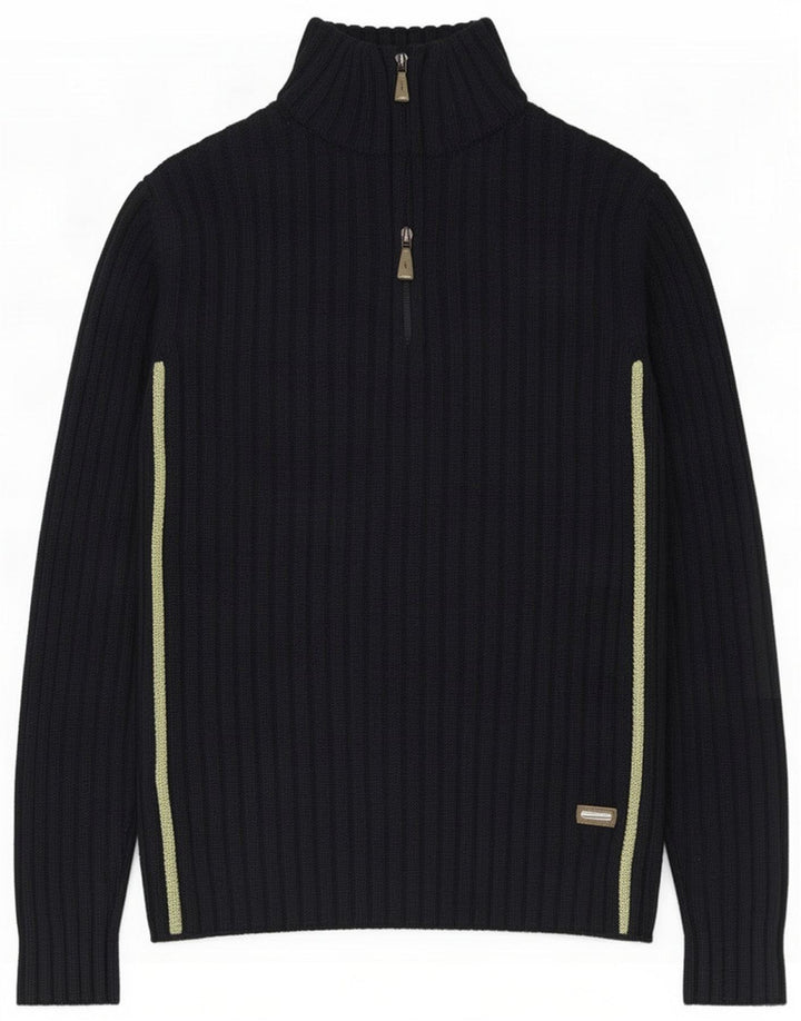Trussardi Męski sweter zapinany na zamek Średni granatowy wełniany