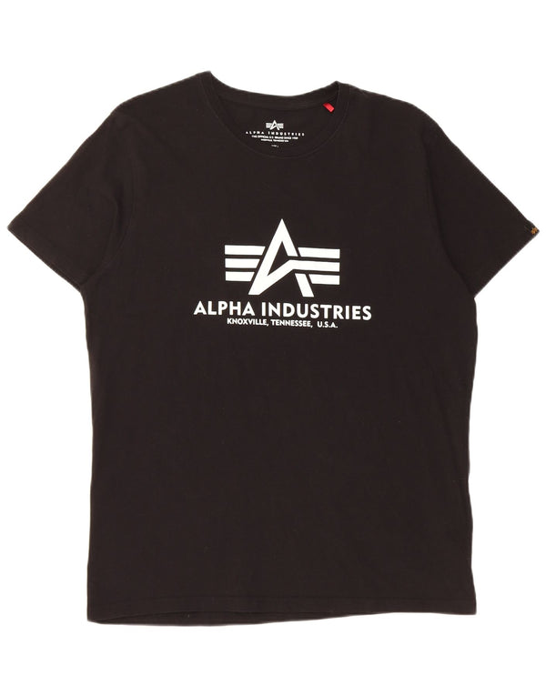 Alpha Industries Mens Graphic T-Shirt Top Large Black Cotton