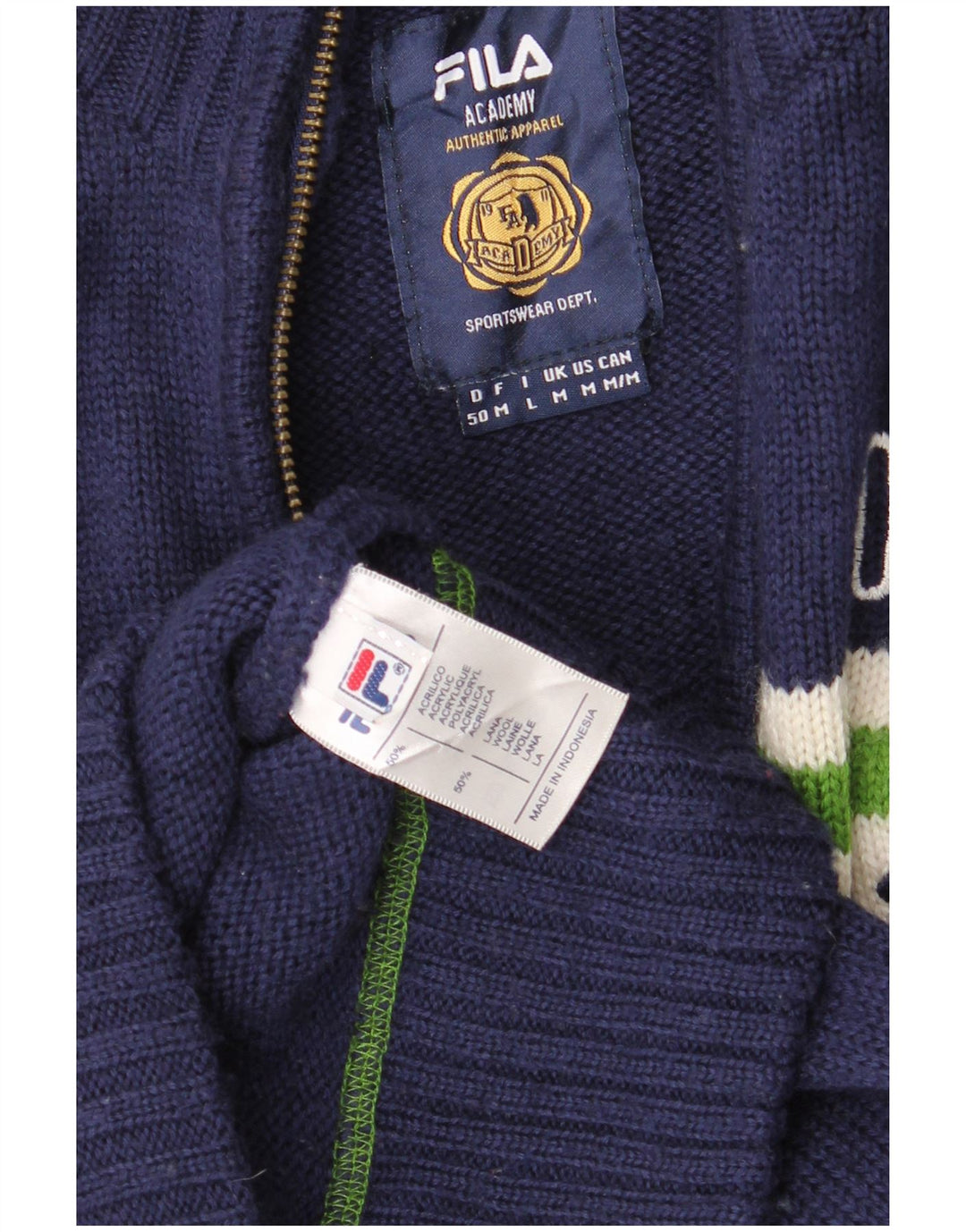 Fila Męski sweter rozpinany Średni granatowy, akrylowy blok kolorów