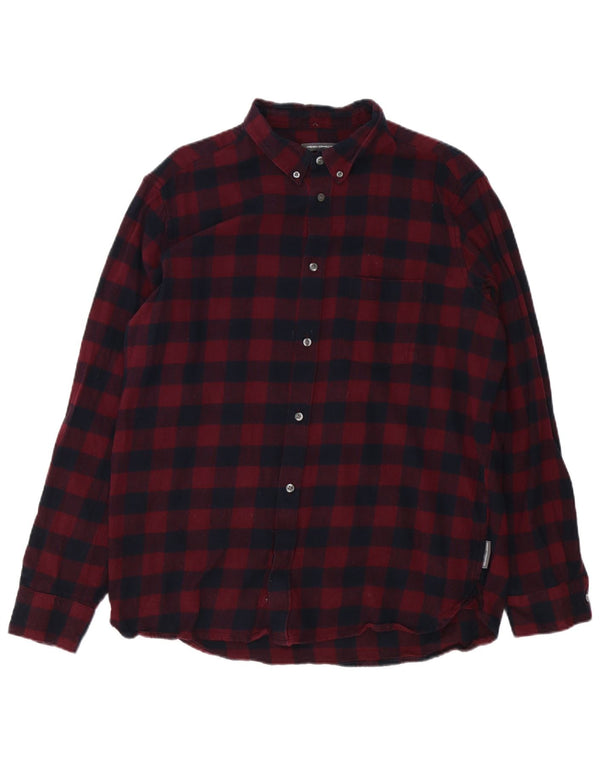 Męska koszula flanelowa French Connection 2XL, bordowa bawełna w kratkę