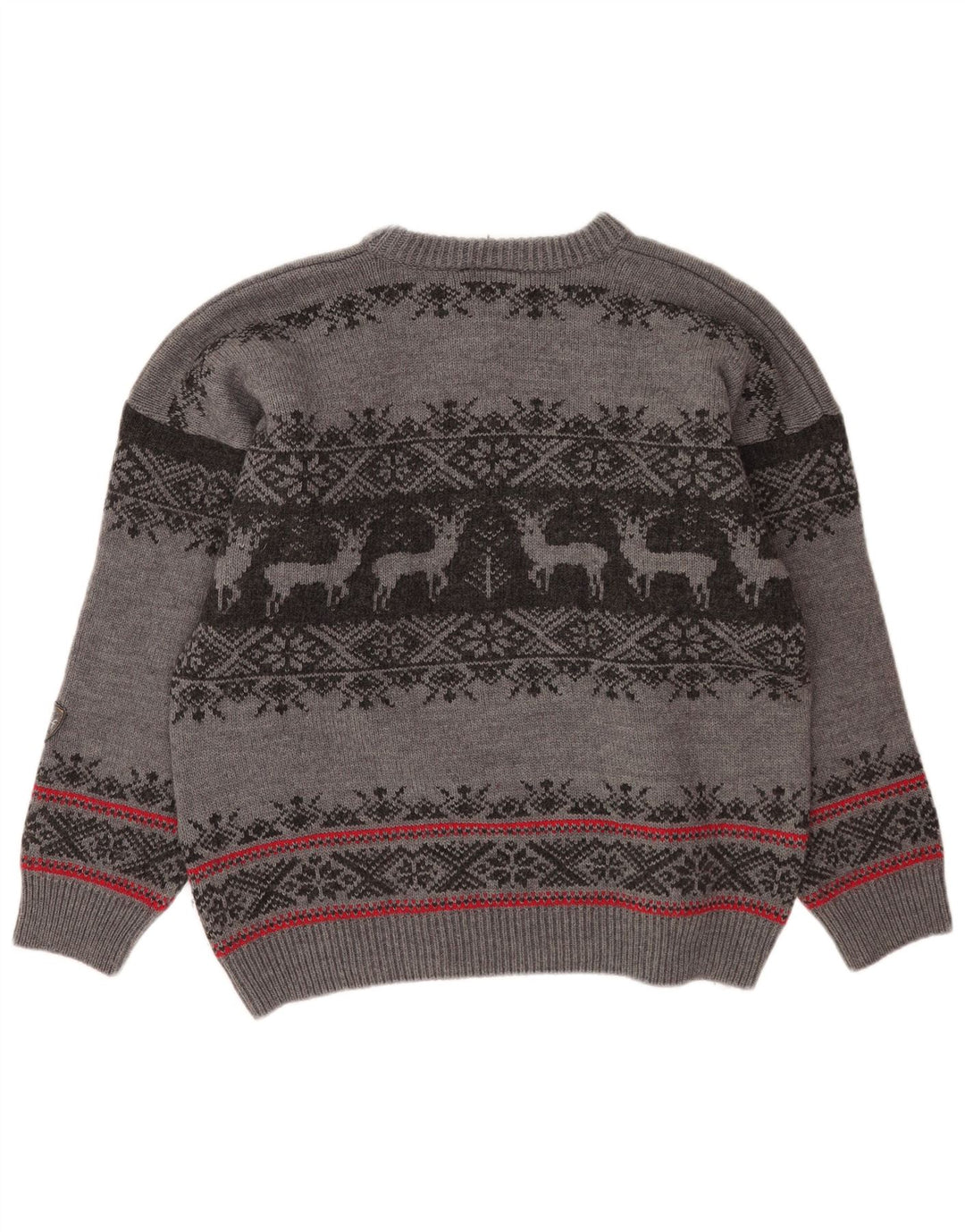 Męski sweter z okrągłym dekoltem Hot Stuff, duży, szary, wełniany Fair Isle