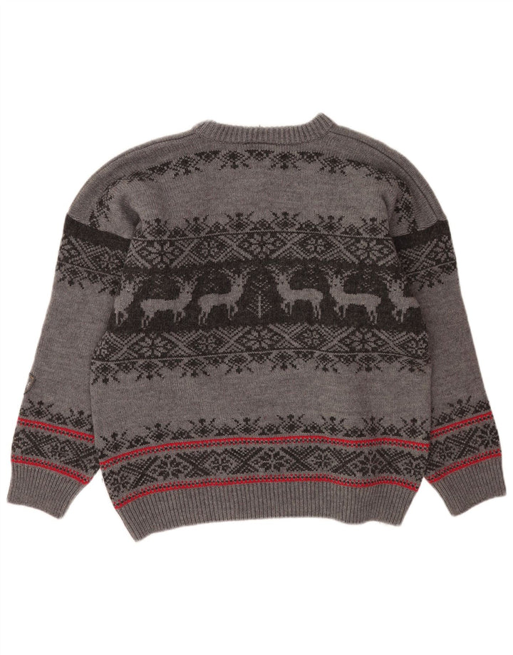 Męski sweter z okrągłym dekoltem Hot Stuff, duży, szary, wełniany Fair Isle
