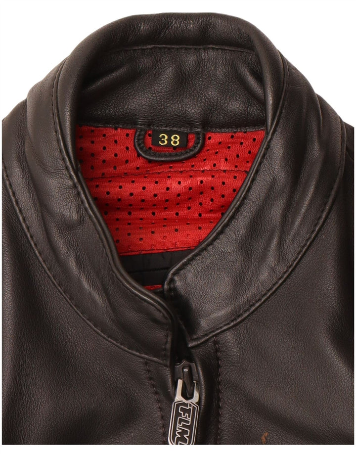 FLM Womens Graphic Leather Racer Jacket EU 38 Medium Black Leather
