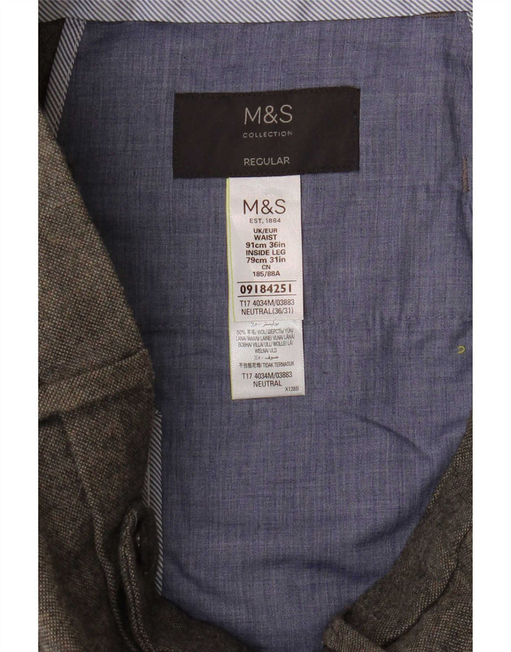 Marks & Spencer Męskie proste spodnie garniturowe W36 L31 Szary poliester
