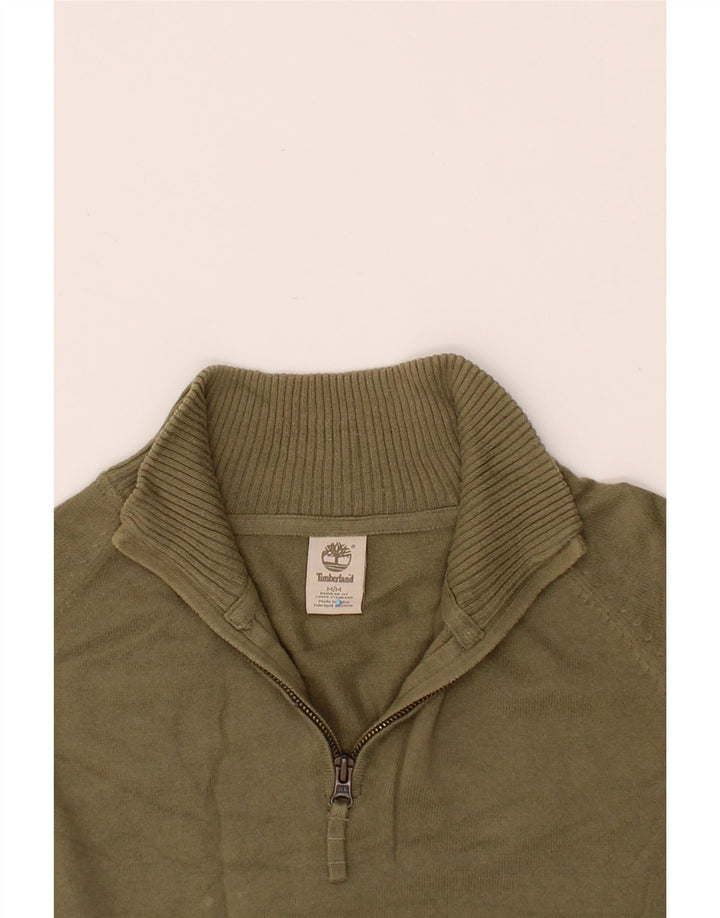 TIMBERLAND Mens Zip Neck Jumper Sweater Medium Khaki Cotton Vintage Timberland and Second-Hand Timberland from Messina Hembry 