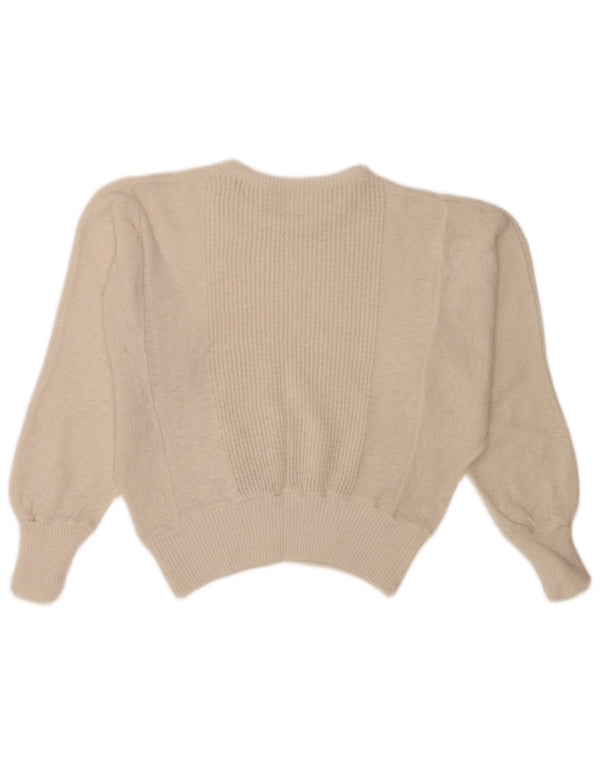 Vintage damski sweter z okrągłym dekoltem w kształcie nietoperza, UK 14, duży w kolorze złamanej bieli
