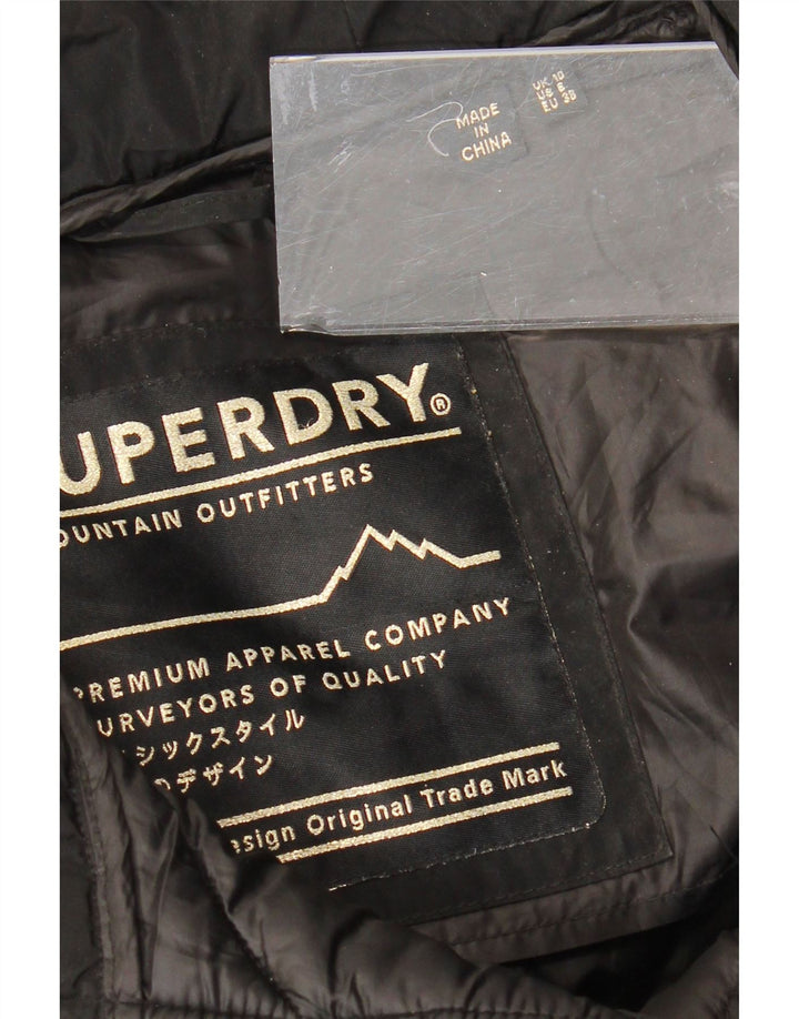 SUPERDRY Damski płaszcz z kapturem i ociepleniem UK 10, mały, czarny poliester