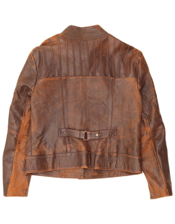Vintage damska kurtka skórzana typu Crop UK 10, mała brązowa