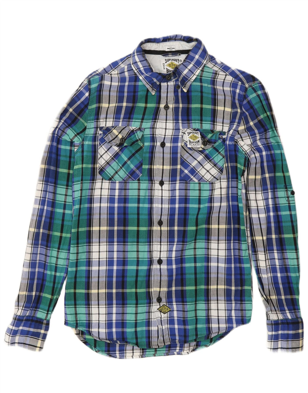 SUPERDRY Męska koszula flanelowa w małą niebieską kratkę, bawełniana