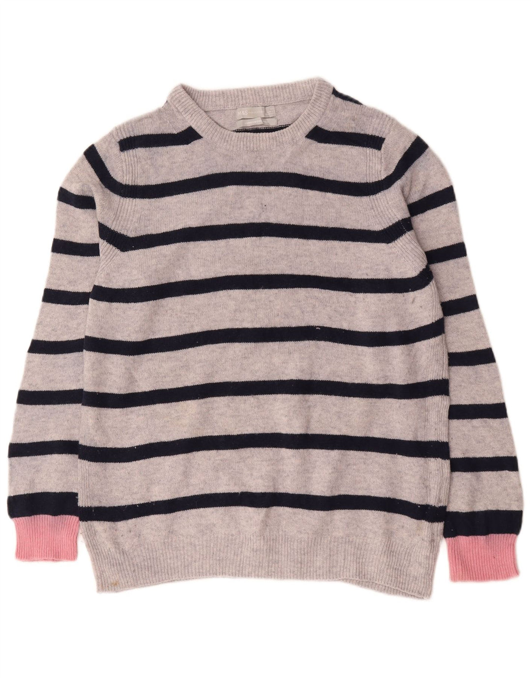 Marks & Spencer Damski sweter z okrągłym dekoltem, UK 16, duże, szare paski