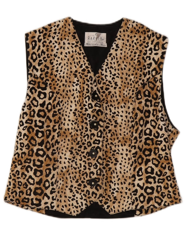 Vintage Womens Waistcoat UK 14 Medium Brown Animal Print Viscose