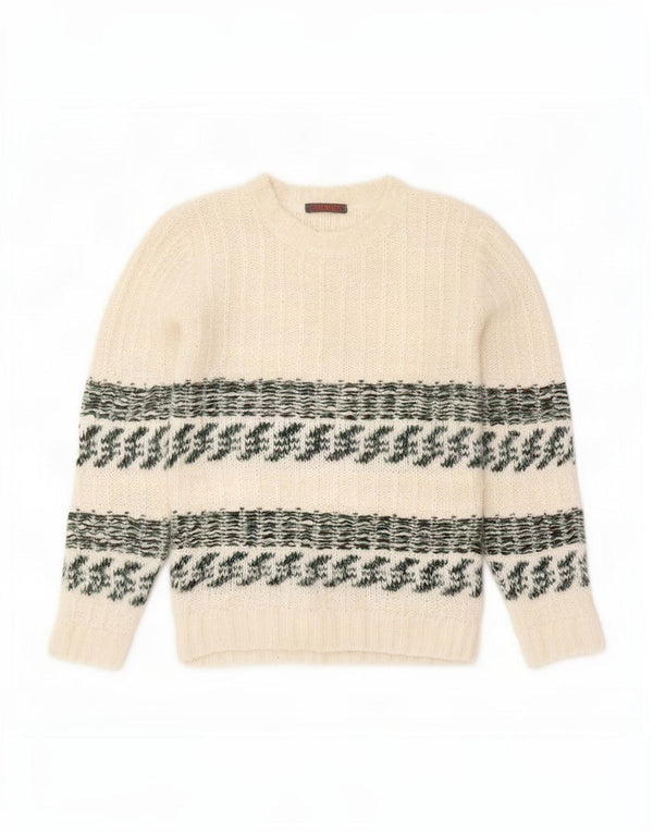 Sweter damski w stylu vintage z okrągłym dekoltem UK 14 Średni biały Fair Isle Wool