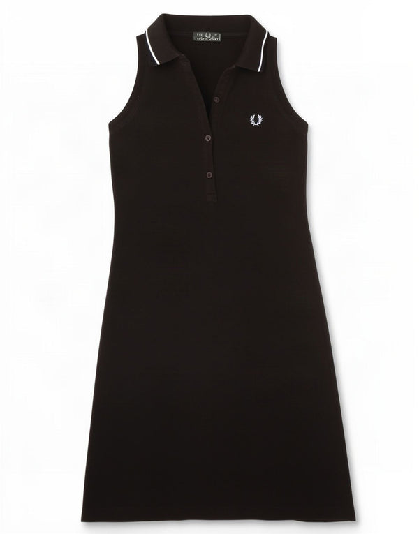 Fred Perry Womens Sleeveless Polo Dress UK 10 Small Black Cotton