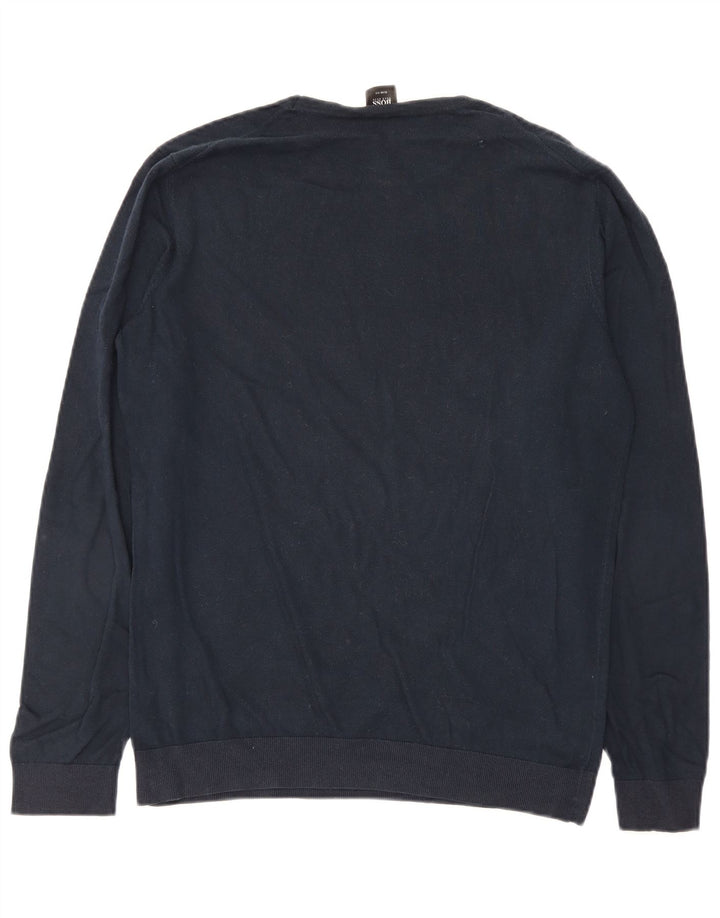 Męski sweter z okrągłym dekoltem Hugo Boss, duży, granatowy