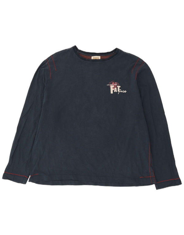 Męski top graficzny Fat Face z długim rękawem 2XL, granatowy, bawełniany