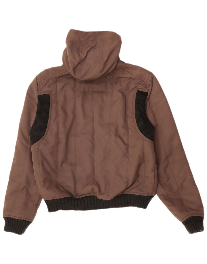 Męska kurtka bomber z kapturem w stylu vintage, UK 38, poliester w kolorze średniego brązu