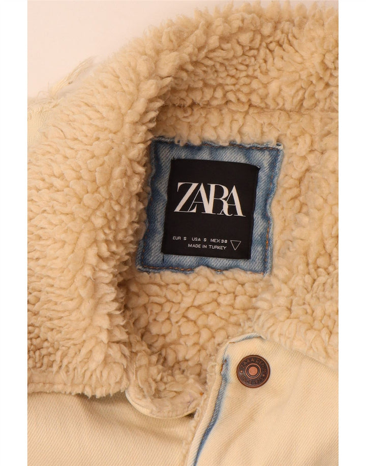 Męska kurtka dżinsowa Zara Sherpa UK 36 Small, beżowa, bawełniana