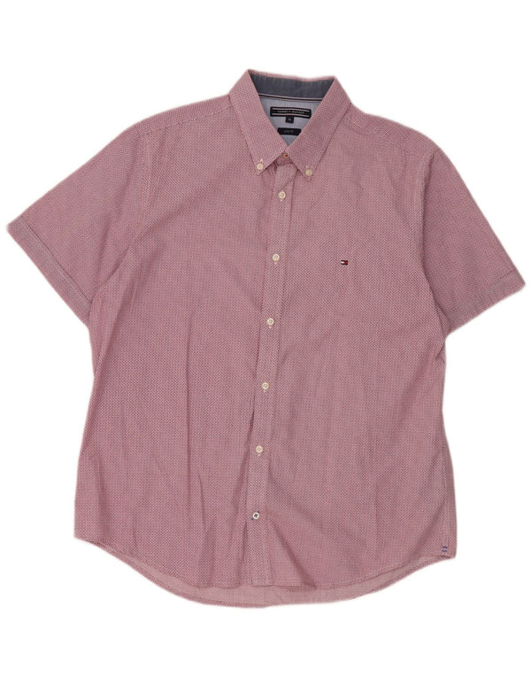 Męska koszula slim fit z krótkim rękawem Tommy Hilfiger XL, czerwona, geometryczna, bawełniana