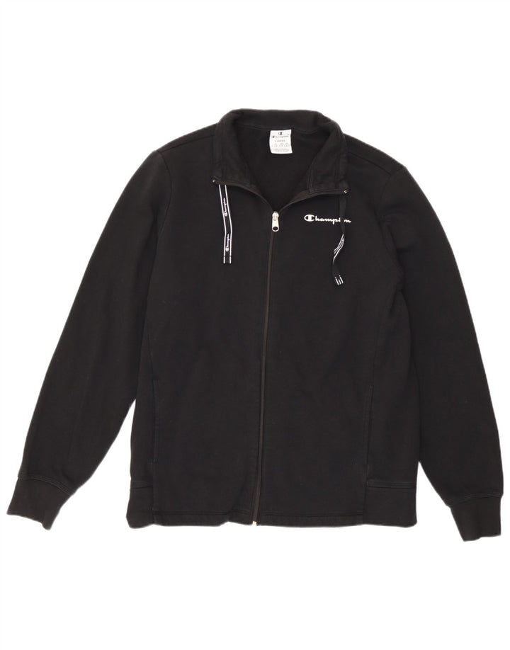 Champion Womens Tracksuit Top Jacket UK 16 Large Black Cotton