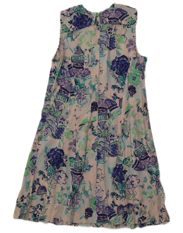 Vintage damska sukienka o linii A bez rękawów UK 12, średnia w kolorze złamanej bieli, w kwiaty