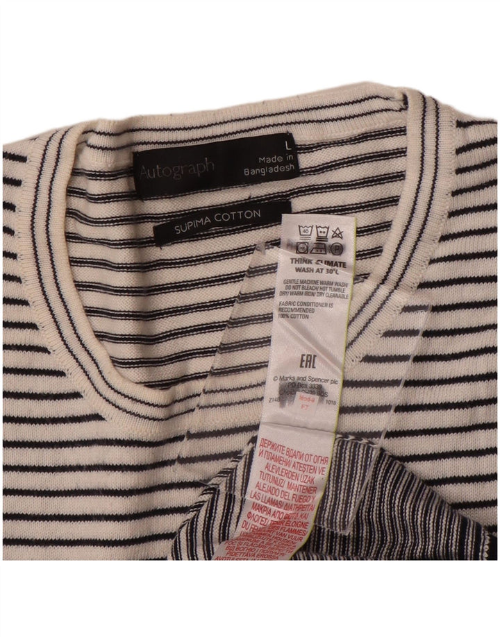 Marks & Spencer Damski sweter z okrągłym dekoltem i autografem, UK 16, duży, biały