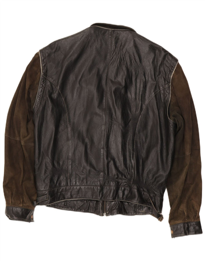 Męska kurtka skórzana w stylu vintage IT 56 3XL Czarna skóra z blokami kolorów