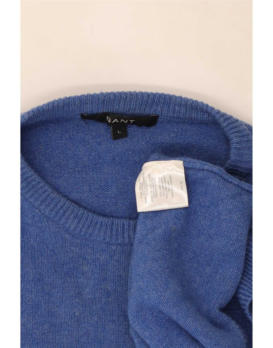 Męski sweter z okrągłym dekoltem Gant, duży, niebieski, wełniany