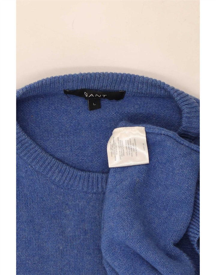 Męski sweter z okrągłym dekoltem Gant, duży, niebieski, wełniany