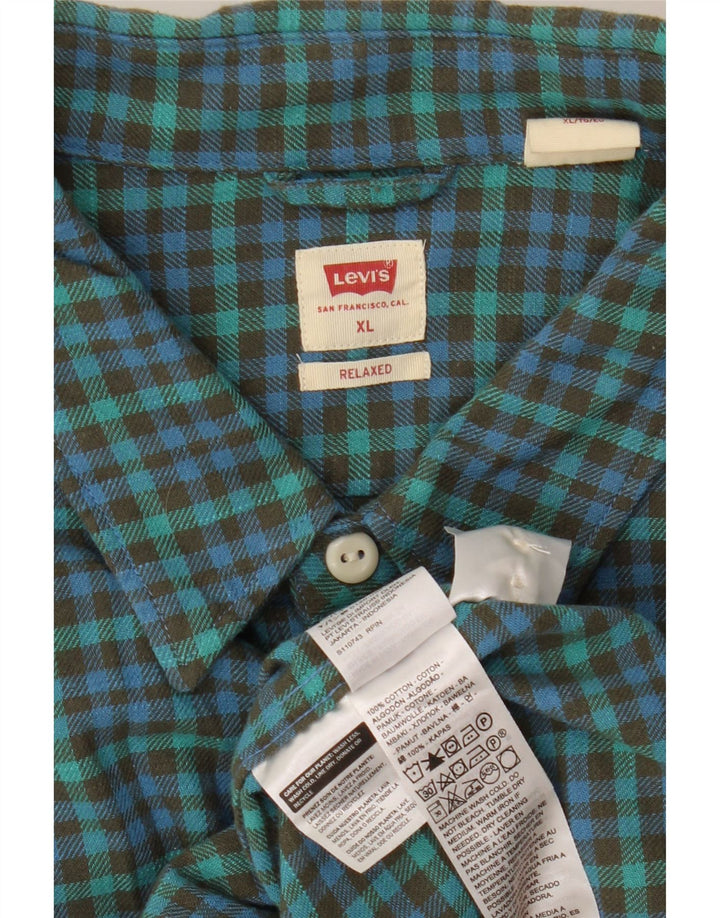 Męska koszula flanelowa Levi's o swobodnym kroju XL, zielona bawełniana kratka