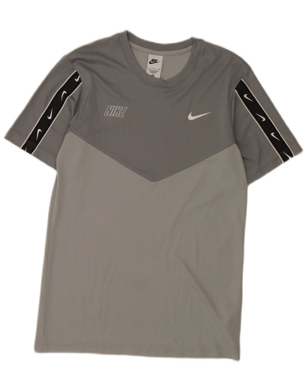 Męski T-shirt z grafiką Nike, mały, szary, poliestrowy blok kolorów