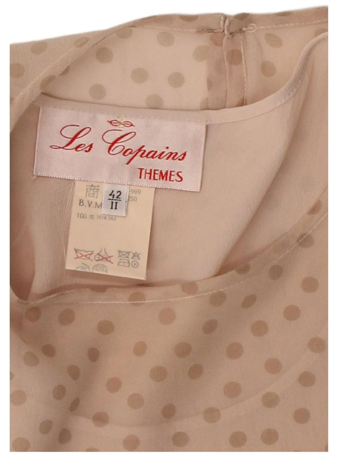 LES COPAINS Womens Blouse Top IT 42 Medium Beige Polka Dot Silk