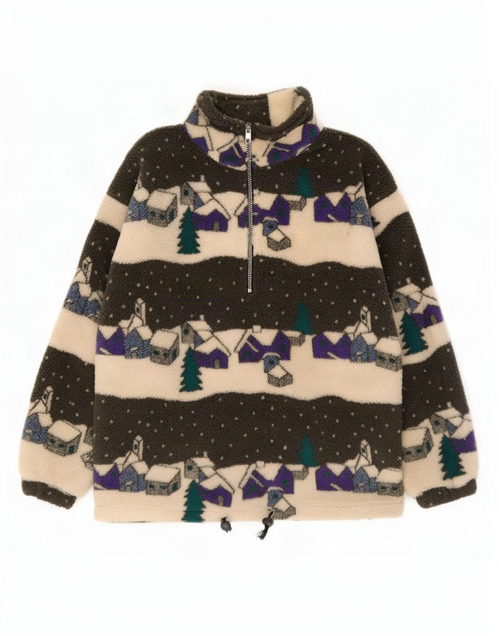 Męski sweter w stylu vintage z abstrakcyjnym wzorem i zamkiem błyskawicznym, mały, wielobarwny