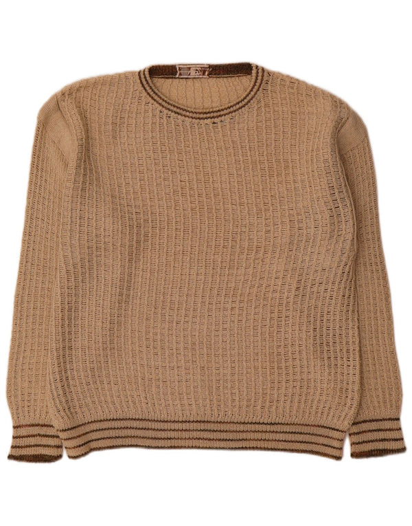 Vintage męski sweter z dekoltem w łódkę, w średnie beżowe paski