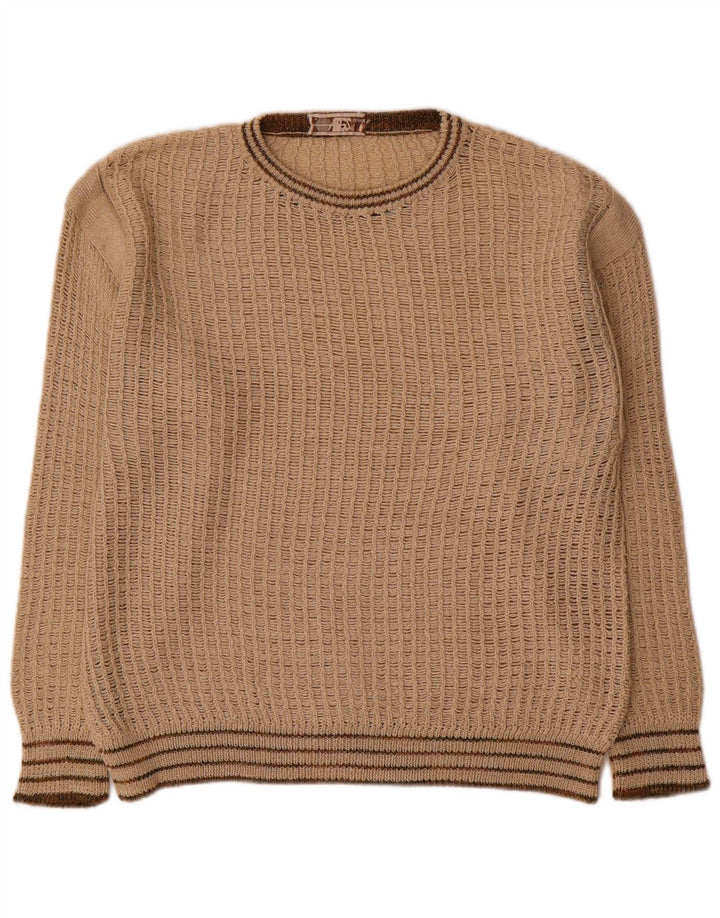 Vintage męski sweter z dekoltem w łódkę, w średnie beżowe paski