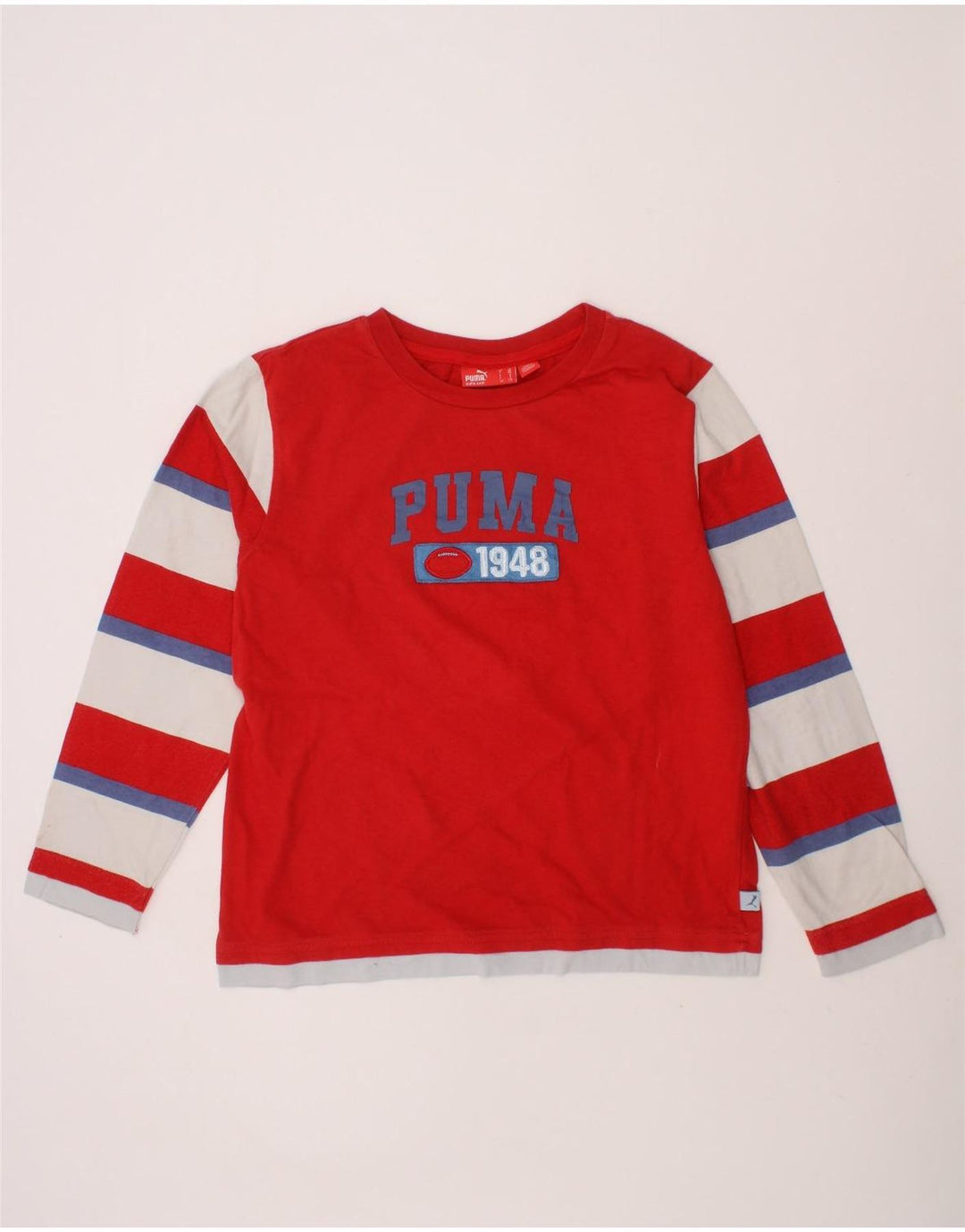 PUMA Boys Graphic Top Long Sleeve 7-8 Years Small  Red Striped Cotton Vintage Puma and Second-Hand Puma from Messina Hembry 